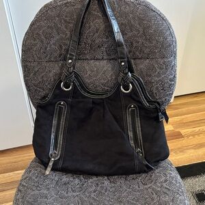 Elegant Black Shoulder Bag with Silver Details